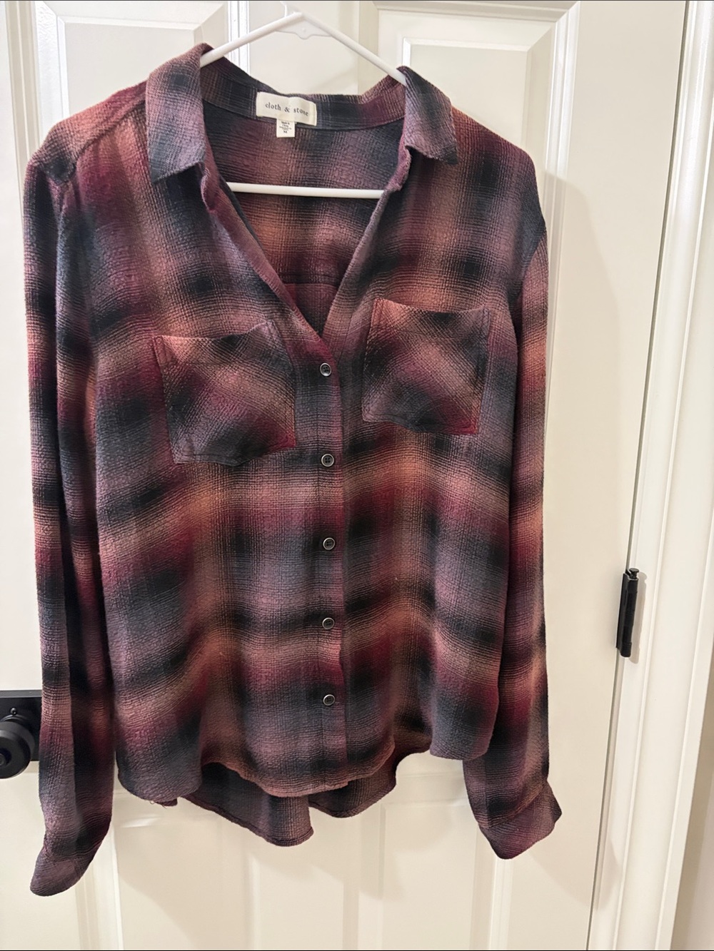 cloth & stone Plaid Button-Down in Burgundy and Black